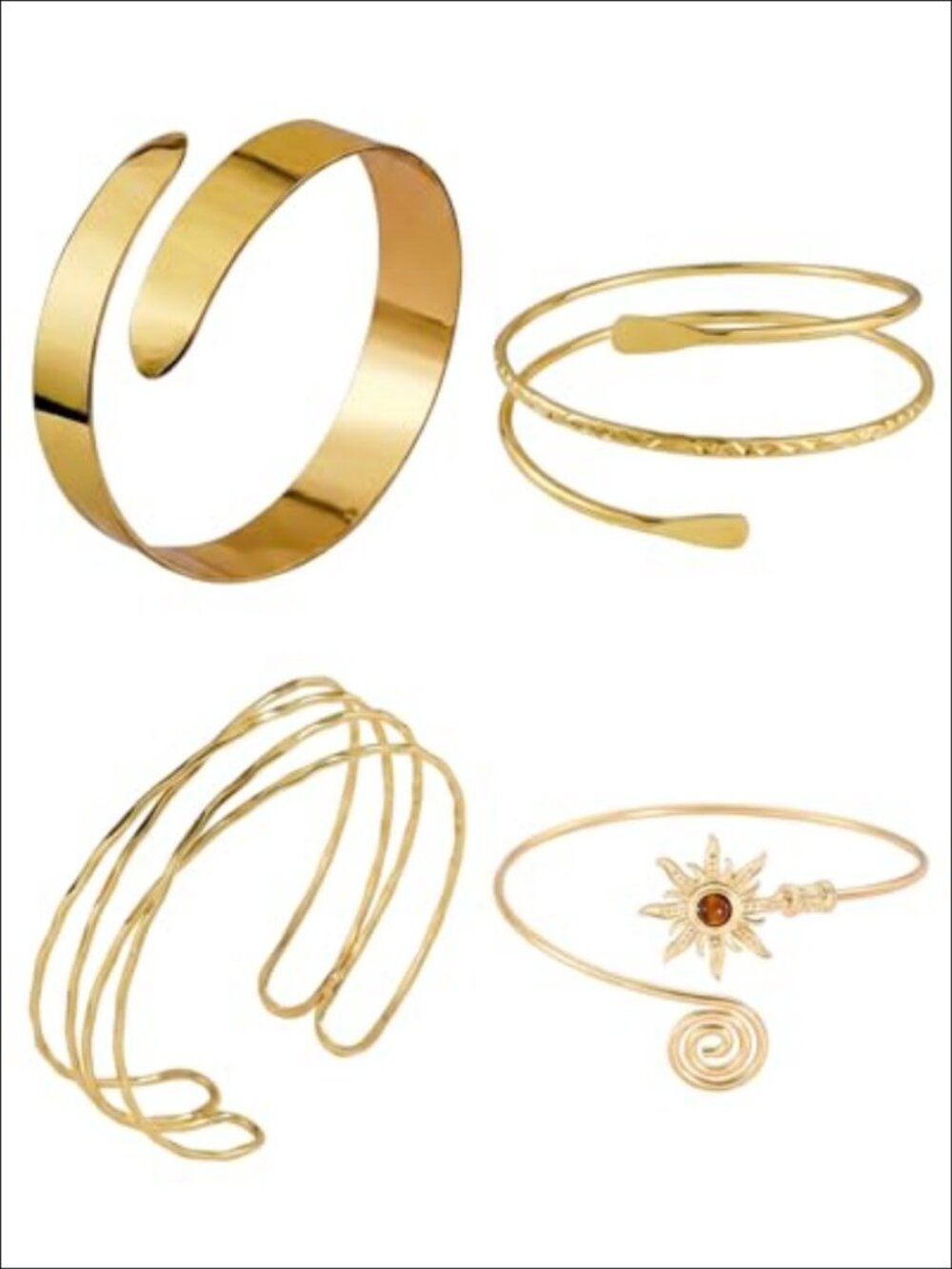 4 Pc Minimalist Gold Coil Arm Cuff Bracelet Set Open Armlet Party Jewelry